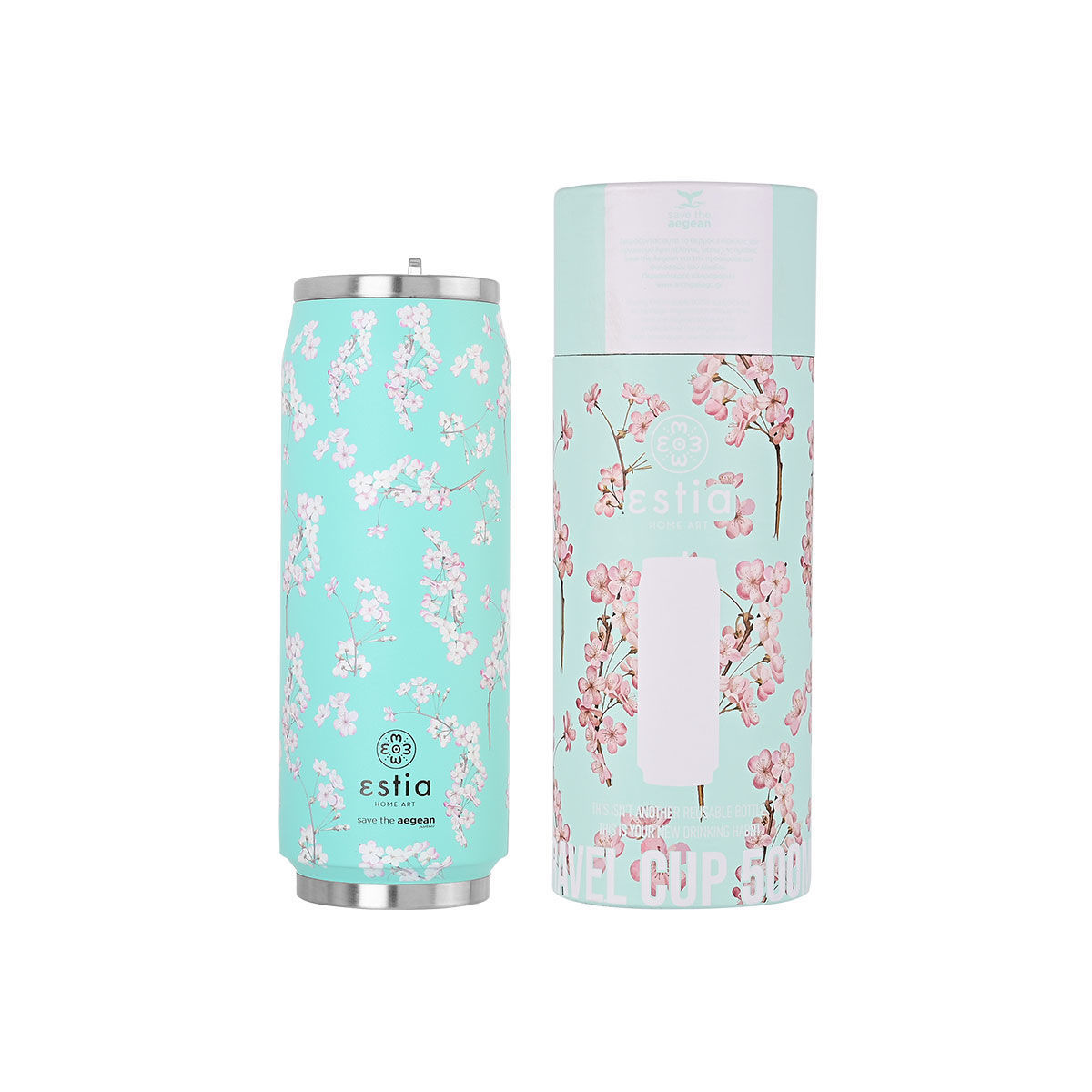 ΘΕΡΜΟΣ TRAVEL CUP SAVE THE AEGEAN 500ml BLOSSOM GREEN