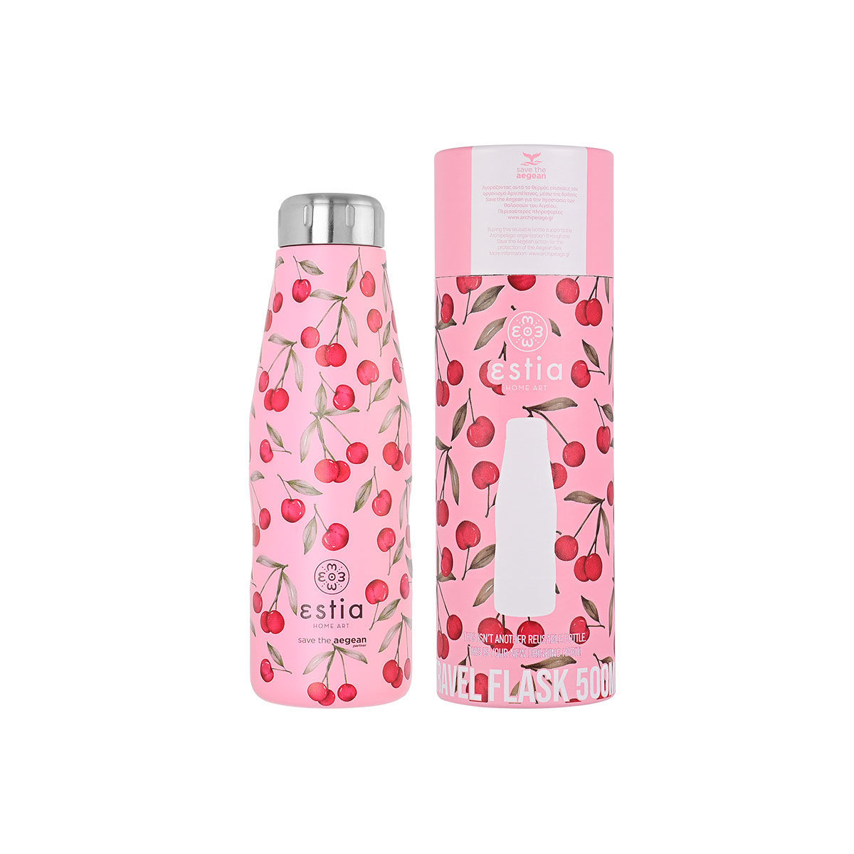 ΘΕΡΜΟΣ TRAVEL FLASK SAVE THE AEGEAN 500ml CHERRY ROSE