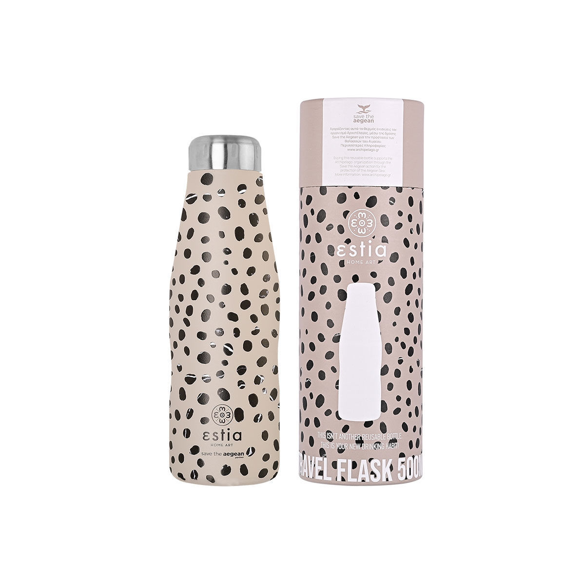 ΘΕΡΜΟΣ TRAVEL FLASK SAVE THE AEGEAN 500ml LEOPARD TAUPE