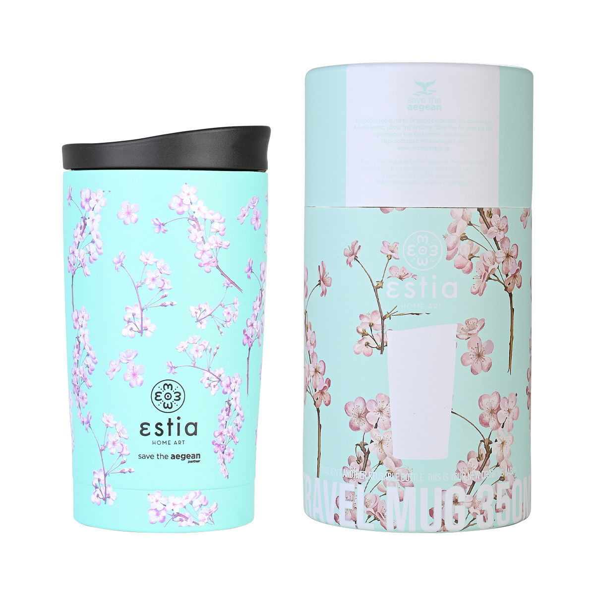 ΘΕΡΜΟΣ TRAVEL MUG SAVE THE AEGEAN 350ml BLOSSOM GREEN