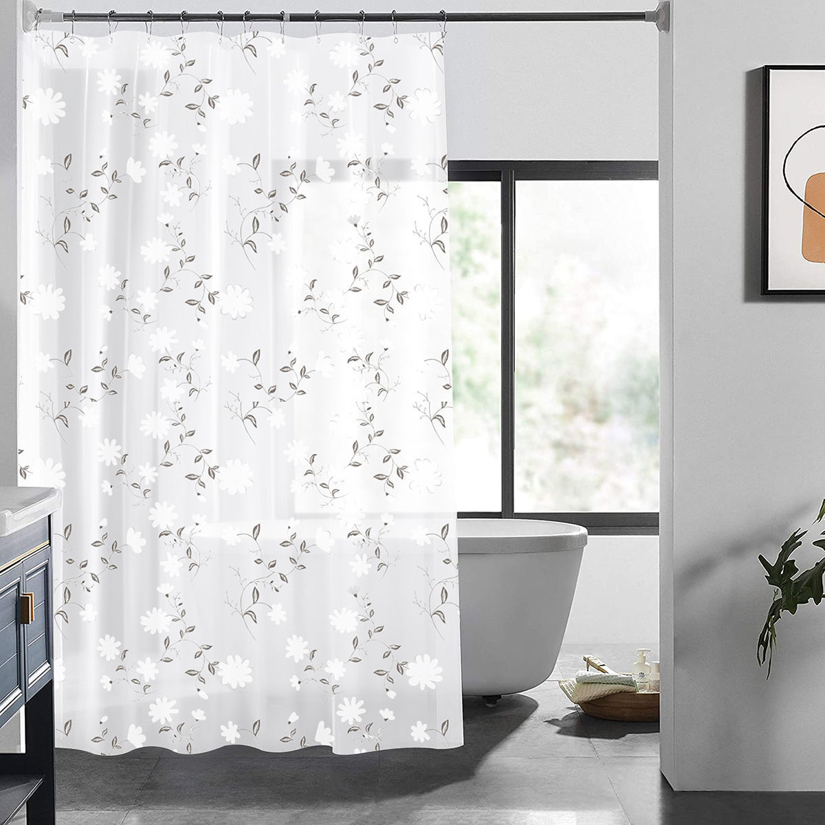 ΚΟΥΡΤΙΝΑ ΜΠΑΝΙΟΥ ΑΔΙΑΒΡΟΧΗ PEVA 180x180cm FLORAL WHITE